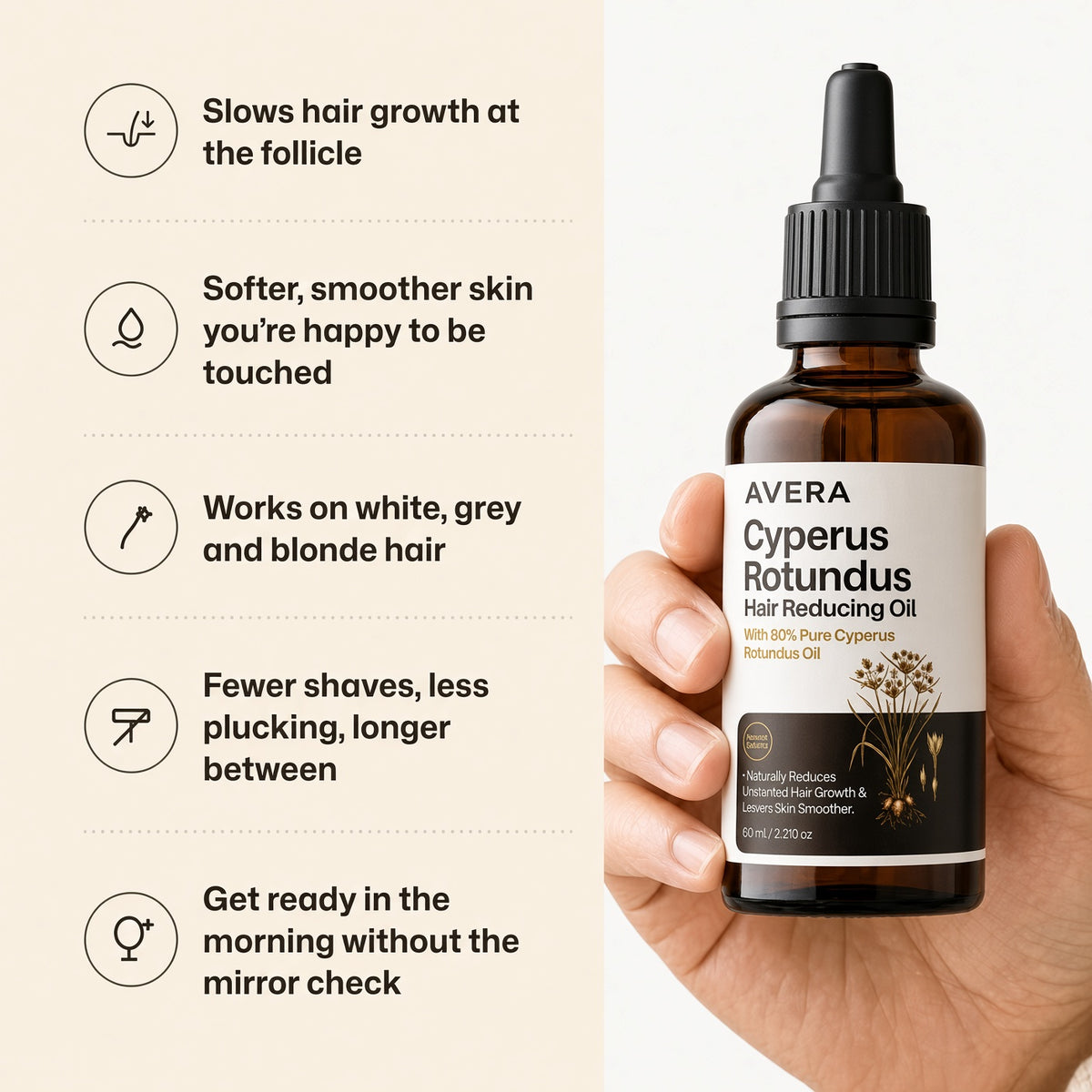 AVERA Cyperus Oil — slower, finer regrowth