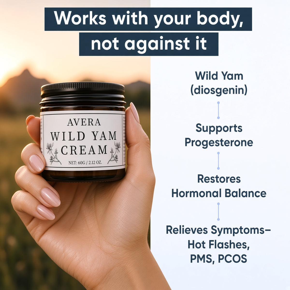 AVERA Wild Yam Cream for Hormonal Balance, Menopause, PMS & PCOS Support