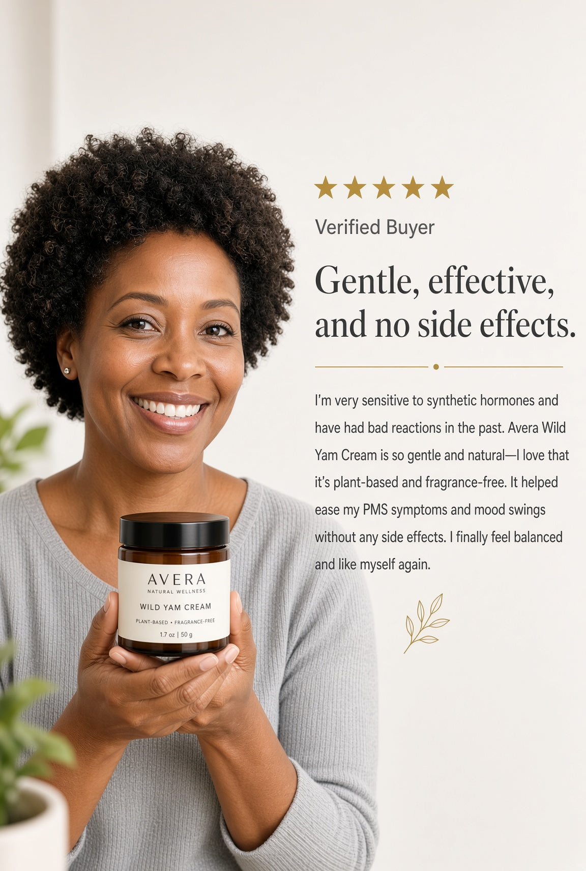AVERA Wild Yam Cream for Hormonal Balance, Menopause, PMS & PCOS Support